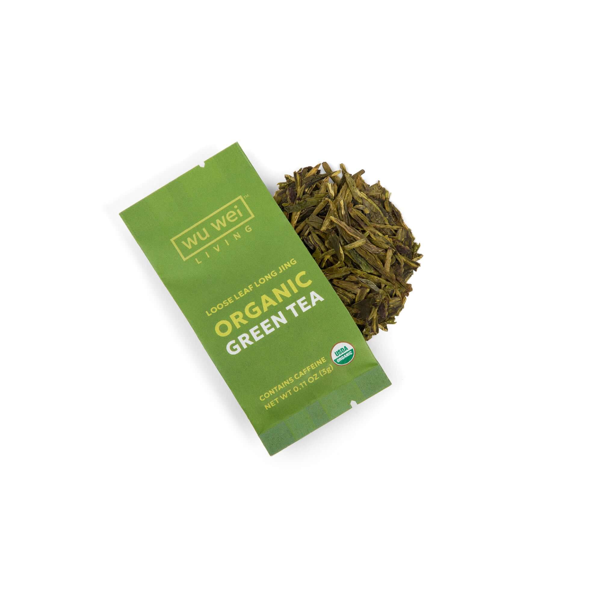 Organic Loose Leaf green Tea, Mindful living, Single serve travel tea packet
