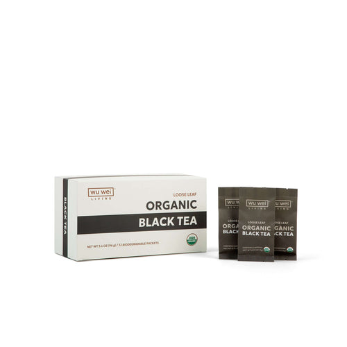 Organic loose leaf black tea, mindful living, single serve travel tea packet