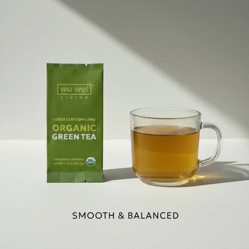 Organic Loose Leaf green Tea, Mindful living, Single serve travel tea packet